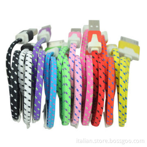10 items flat nylon USB charging cable for iPhone 4